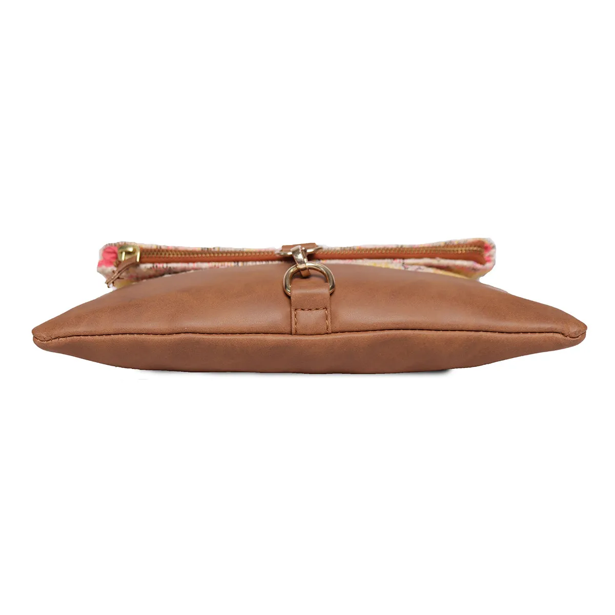 Multi Colour  Dhurry   Fabric Crossbody Sling/Travel Pouch With Pu Handle