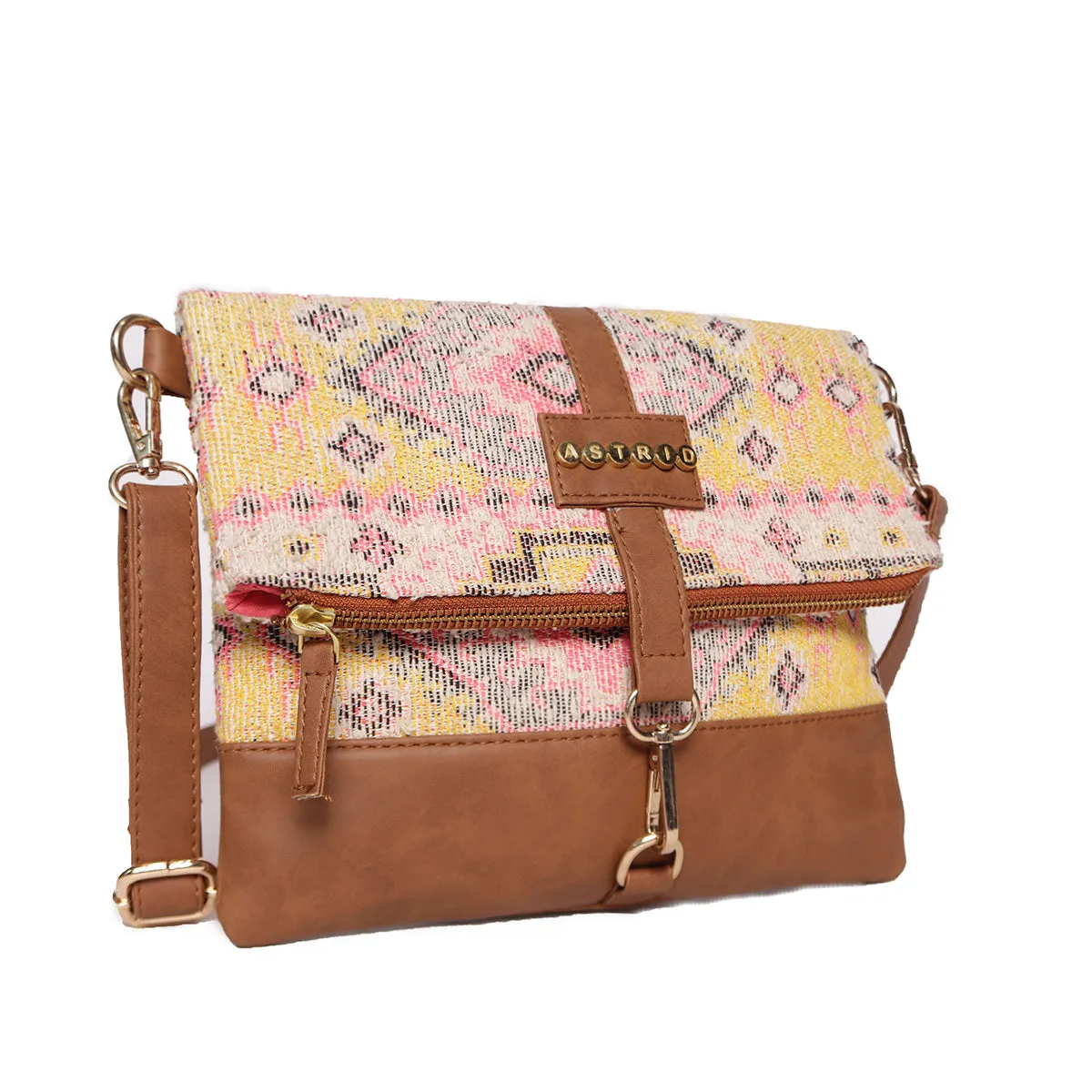 Multi Colour  Dhurry   Fabric Crossbody Sling/Travel Pouch With Pu Handle
