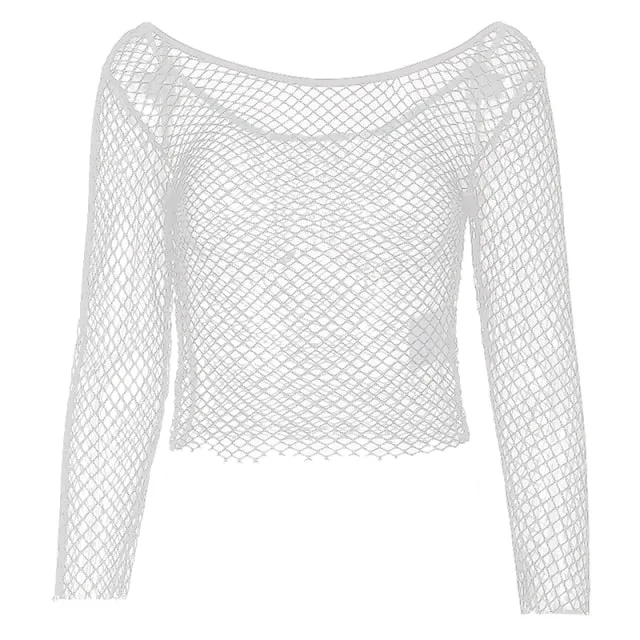 'Night Owl' Black Goth Alternative Fishnet Crop Top