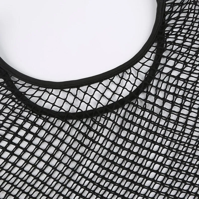 'Night Owl' Black Goth Alternative Fishnet Crop Top