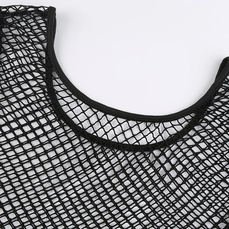 'Night Owl' Black Goth Alternative Fishnet Crop Top