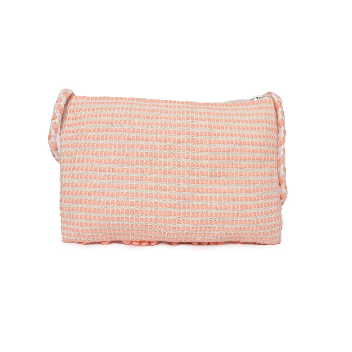 Peach Colour  Handloom Makeup/Travel Pouch With Beautiful Tassel And Braided Shoulder Handle