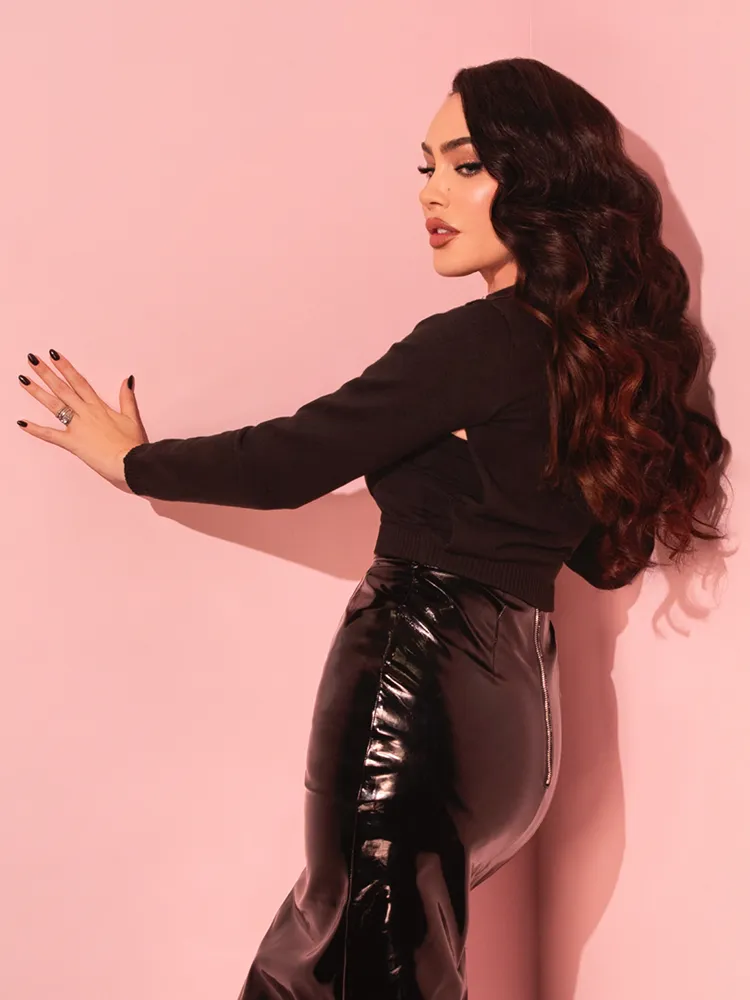 *PRE-ORDER - Reversible Spider Web Knit Crop Sweater in Black - Vixen by Micheline Pitt