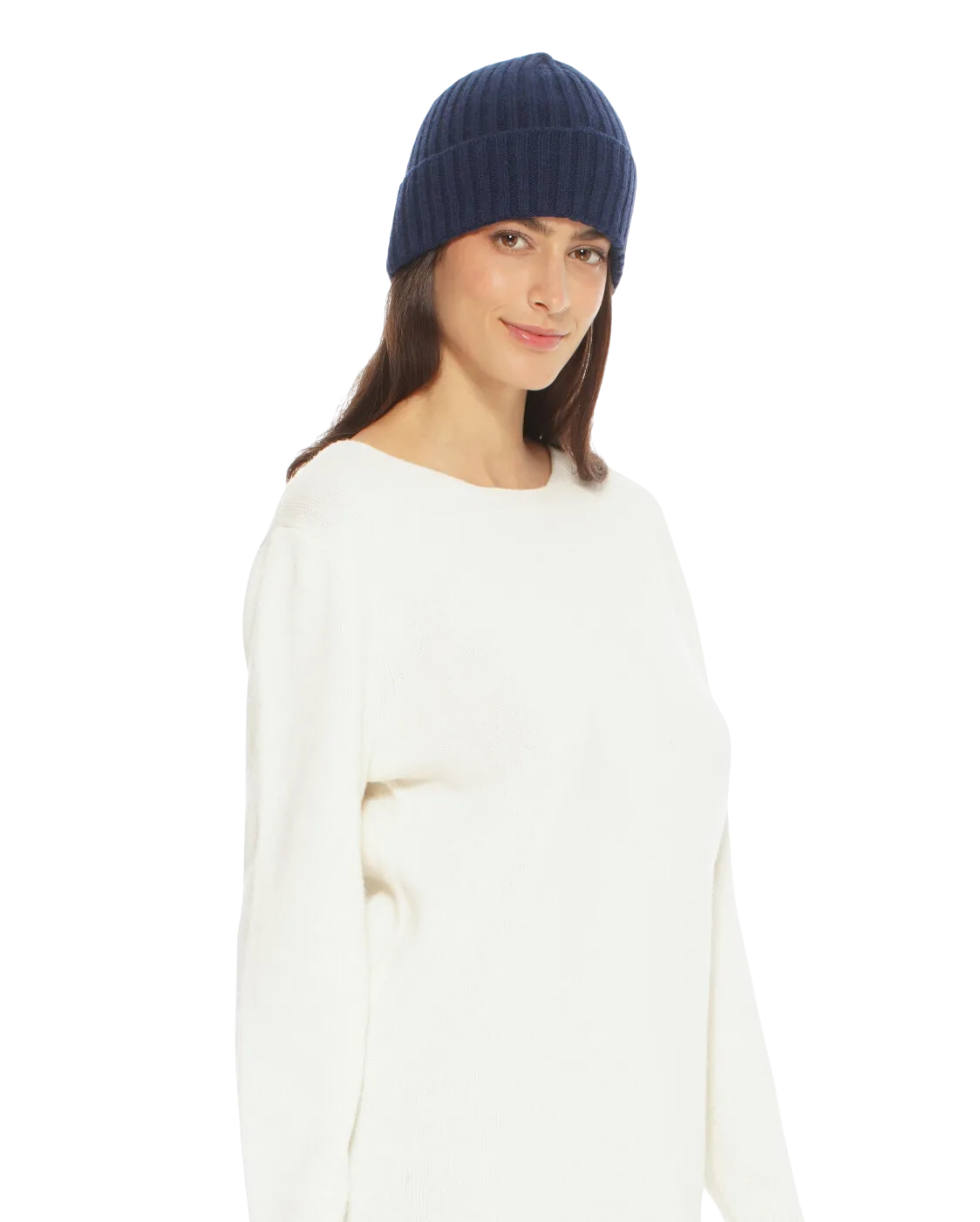 Pure Cashmere Ribbed Hat Blue