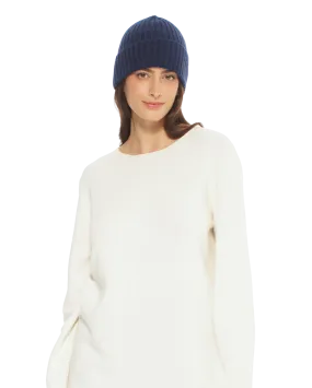 Pure Cashmere Ribbed Hat Blue