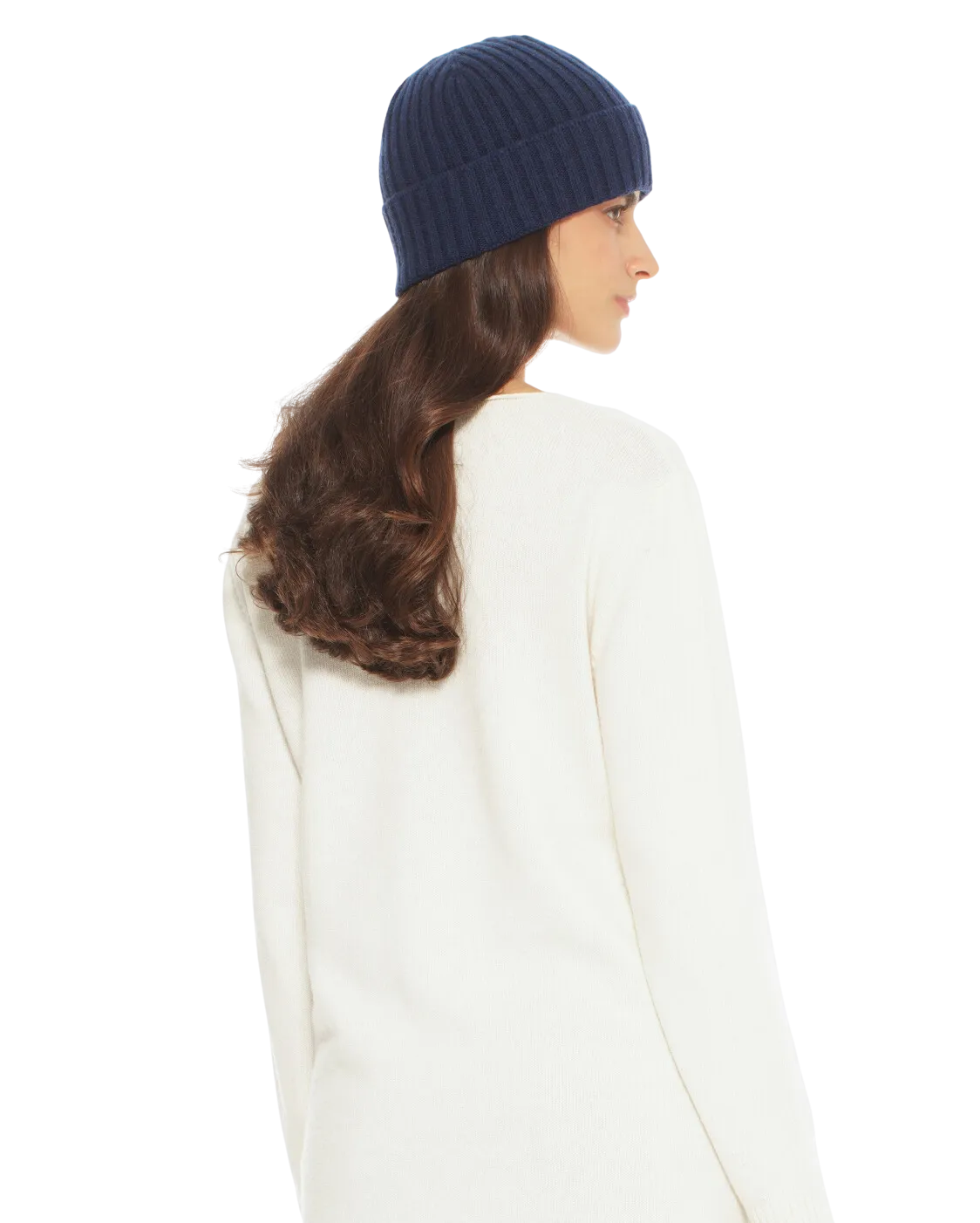 Pure Cashmere Ribbed Hat Blue