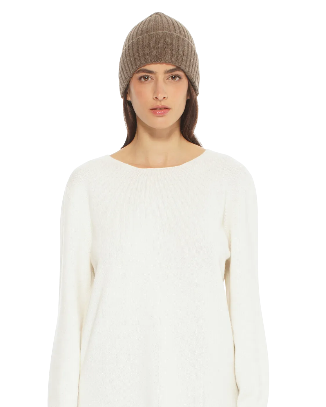 Pure Cashmere Ribbed Hat Brown