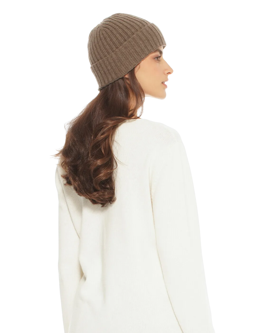 Pure Cashmere Ribbed Hat Brown