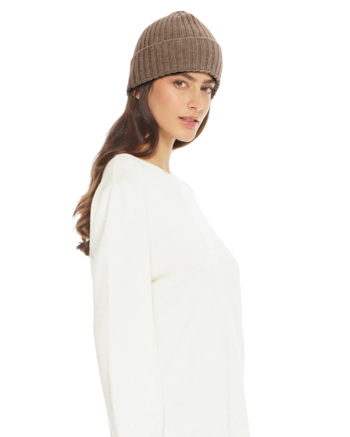 Pure Cashmere Ribbed Hat Brown