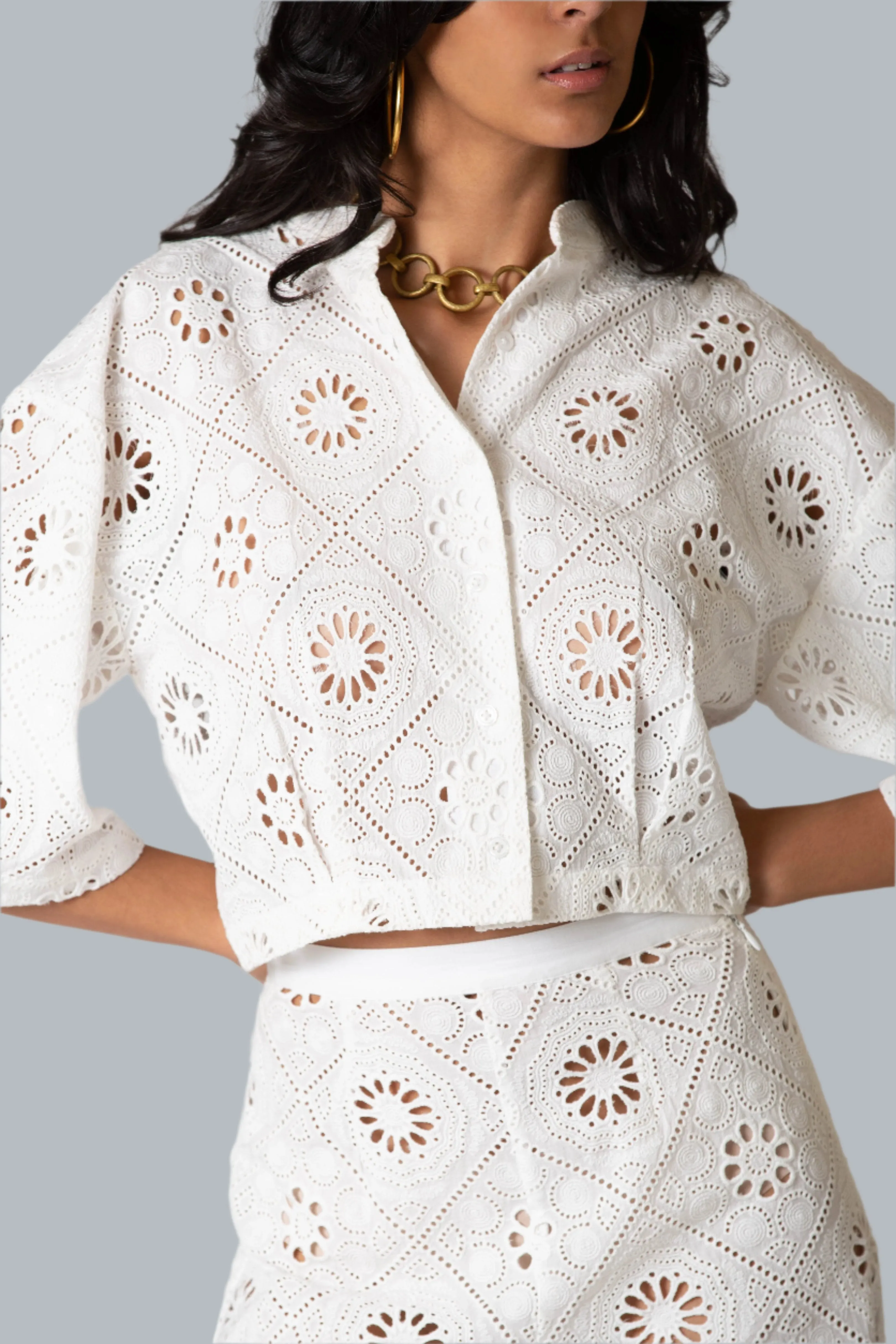 Sedona Diamond Eyelet Embroidered Top