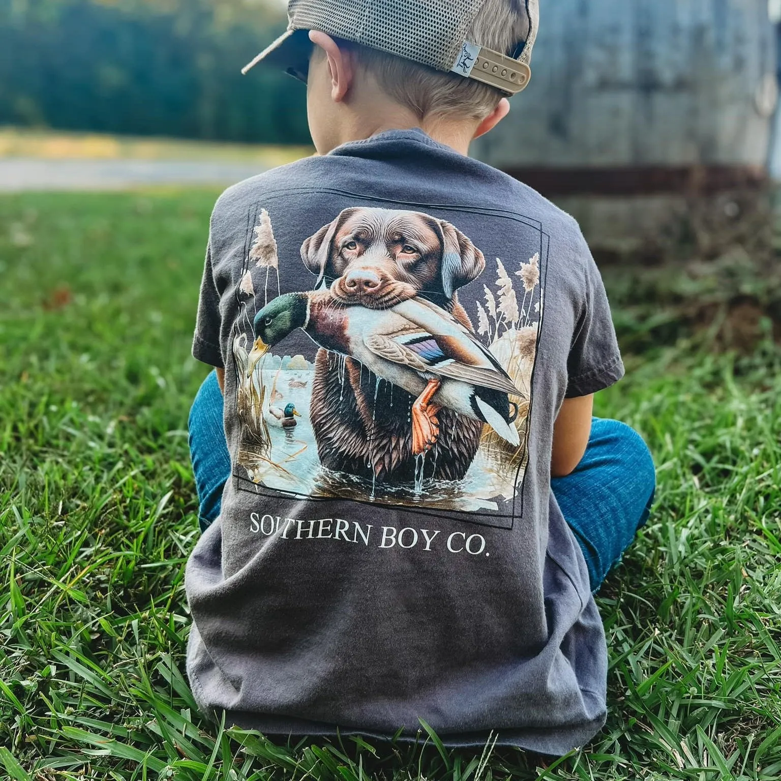 (SHORT) Waterfowl Lab (Charcoal) Short Sleeve Kids Tee (D)