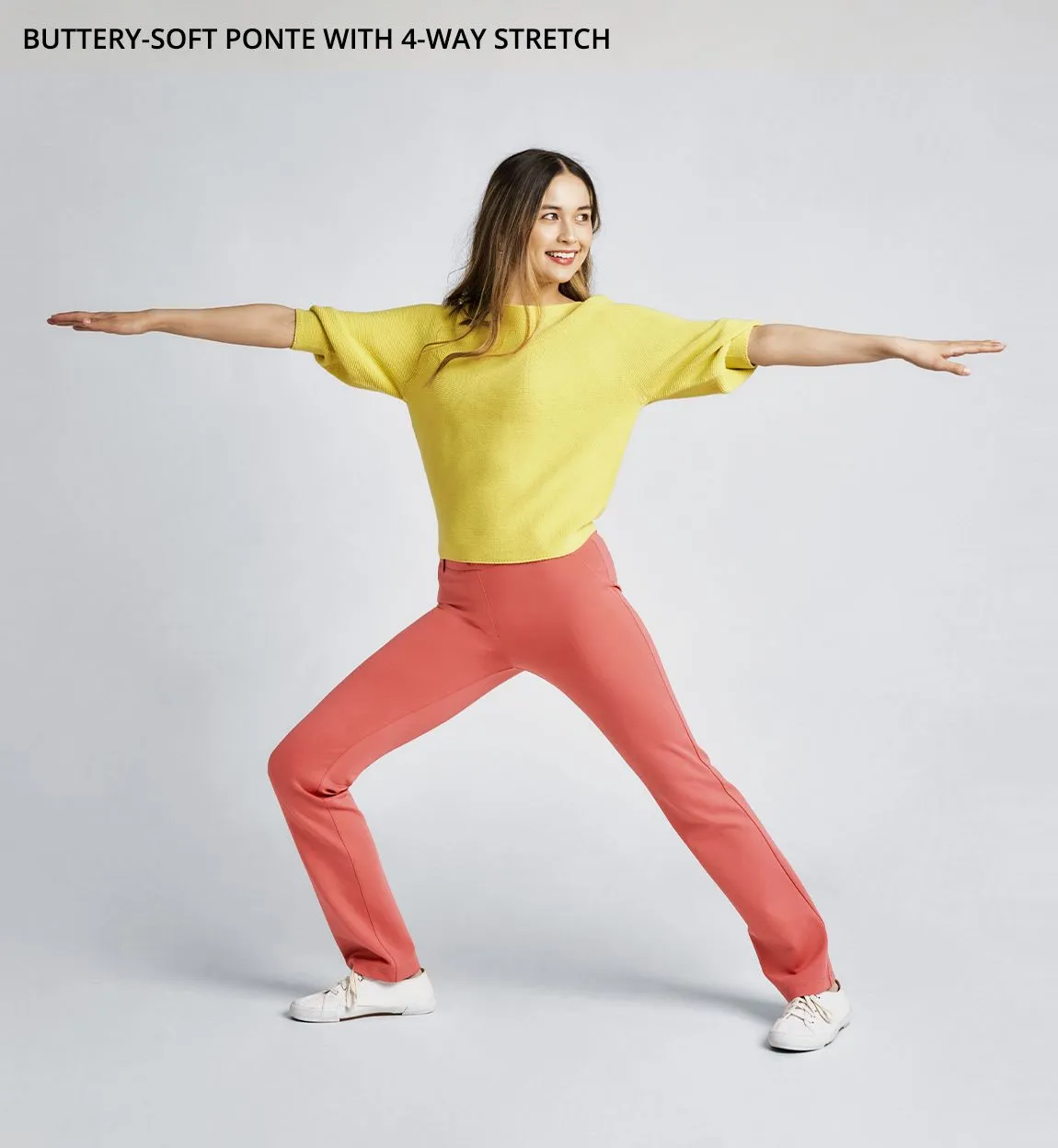 Straight-Leg Two-Pocket Dress Pant Yoga Pants (Flamingo)