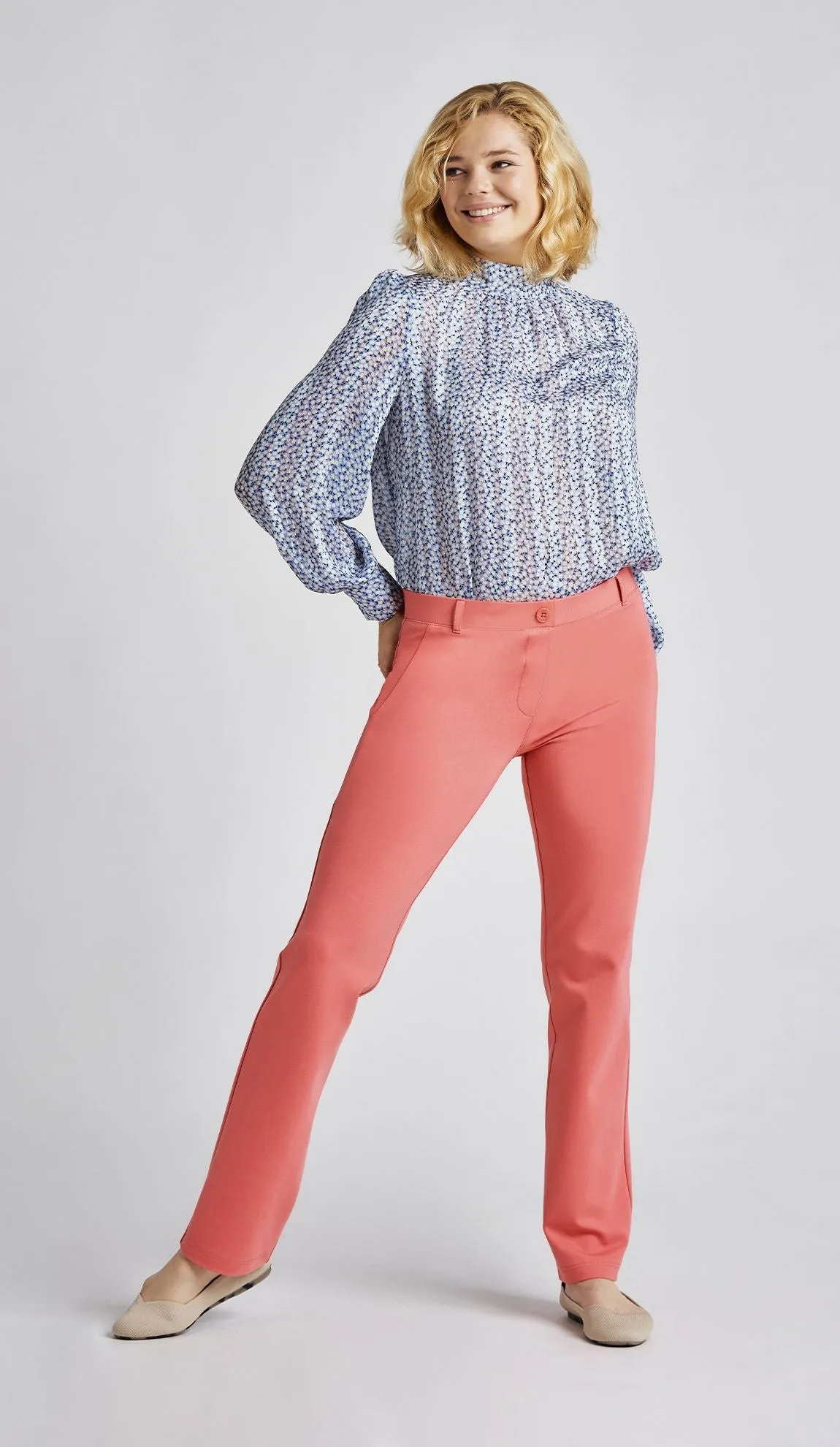 Straight-Leg Two-Pocket Dress Pant Yoga Pants (Flamingo)