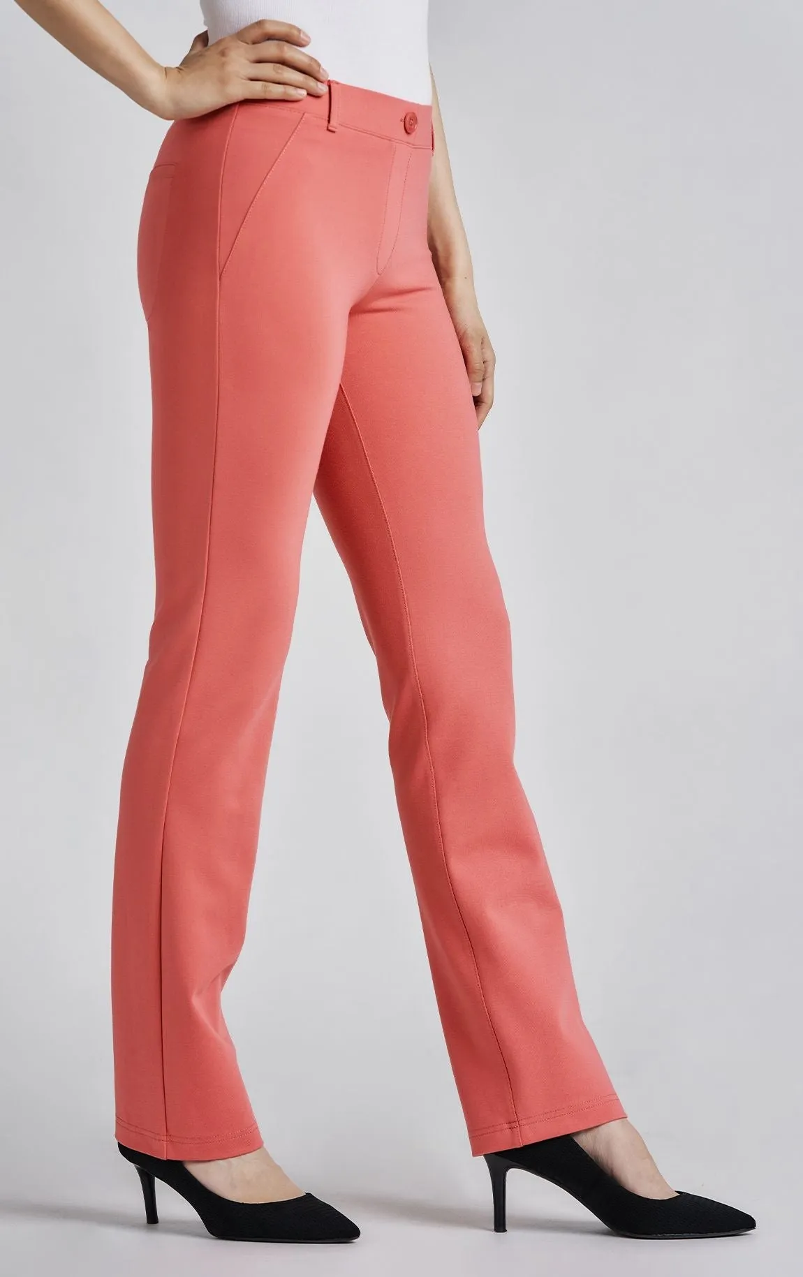 Straight-Leg Two-Pocket Dress Pant Yoga Pants (Flamingo)