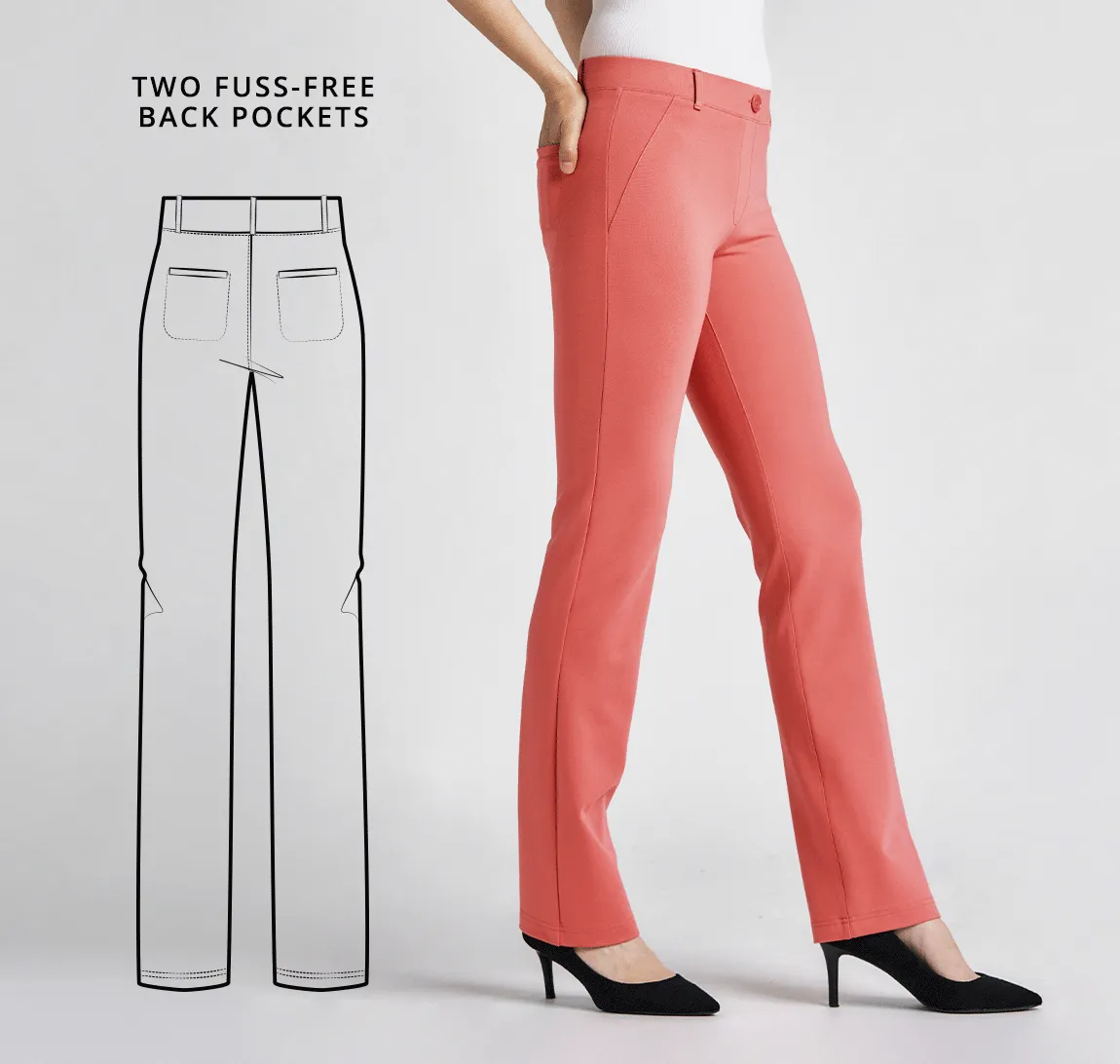 Straight-Leg Two-Pocket Dress Pant Yoga Pants (Flamingo)