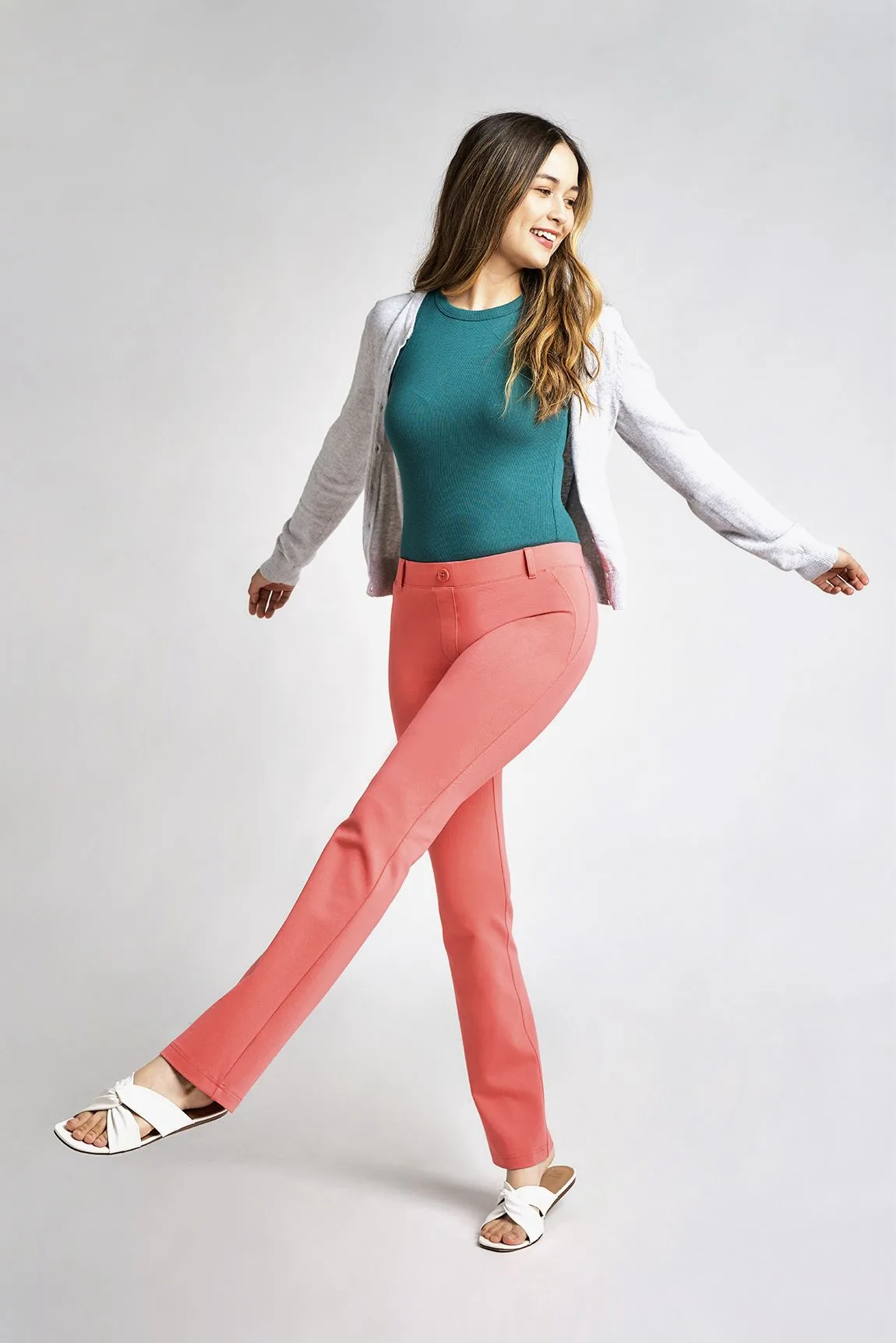 Straight-Leg Two-Pocket Dress Pant Yoga Pants (Flamingo)