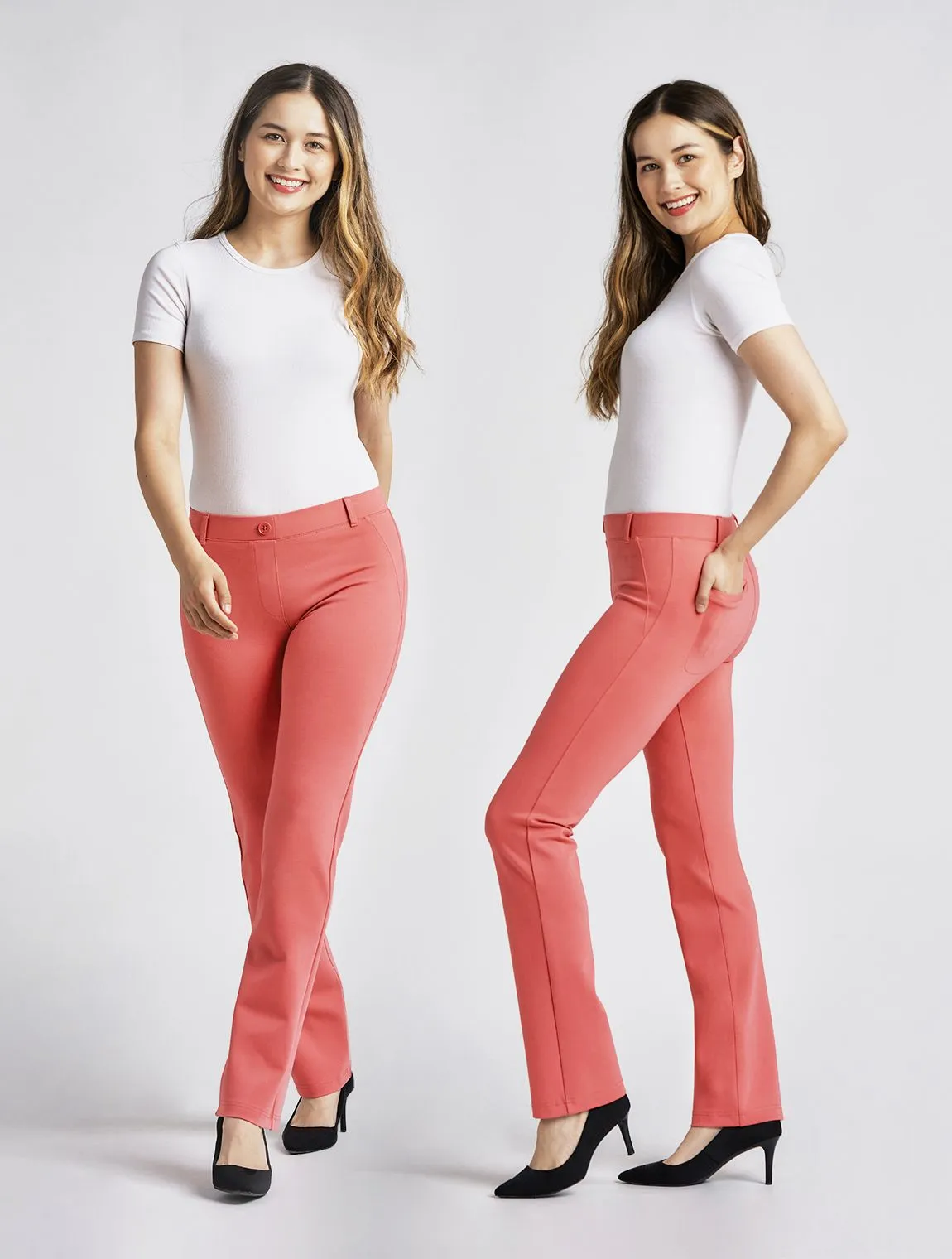 Straight-Leg Two-Pocket Dress Pant Yoga Pants (Flamingo)