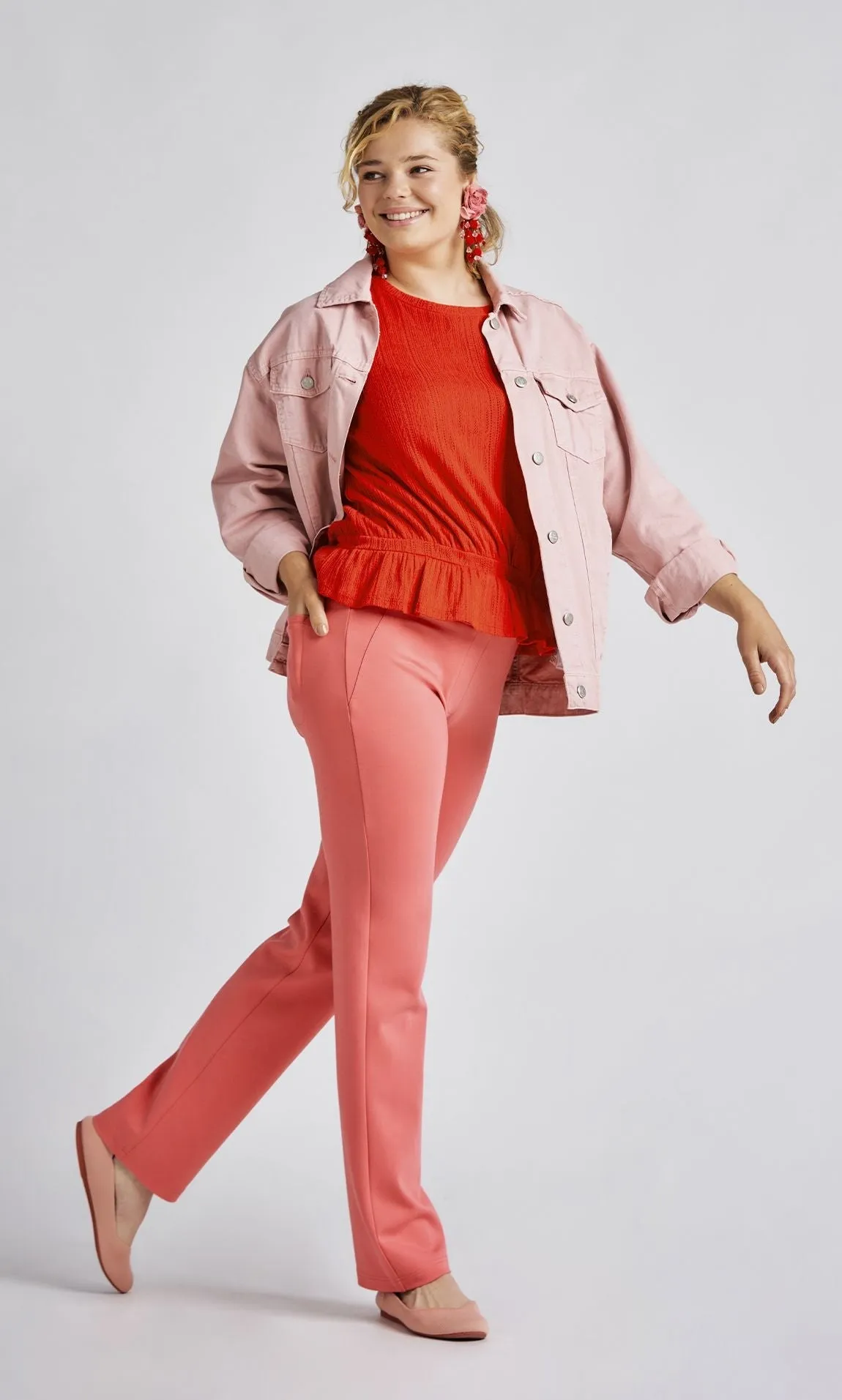 Straight-Leg Two-Pocket Dress Pant Yoga Pants (Flamingo)