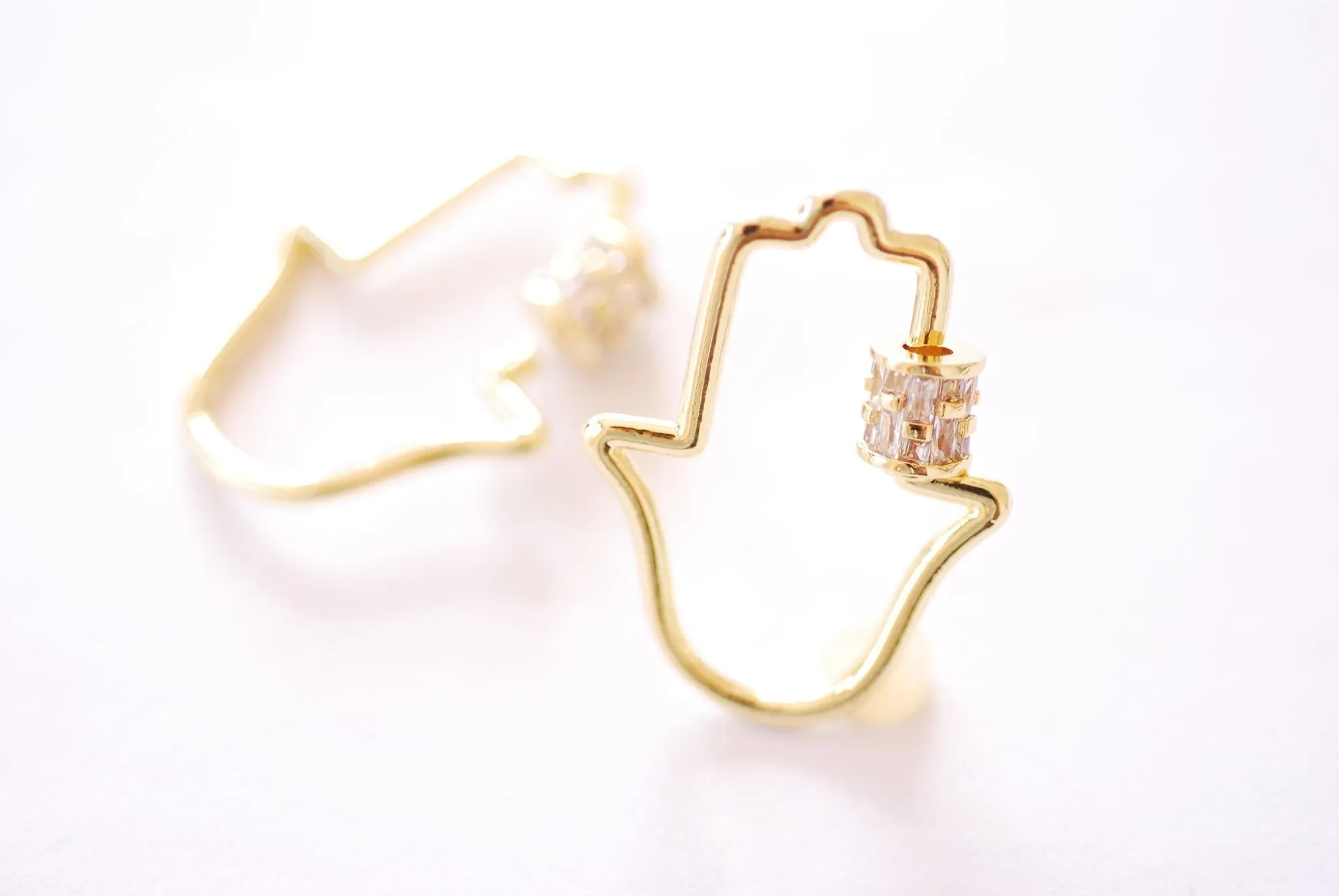 Wholesale Hamsa Hand Ohm Screw Carabiner Clasp Lock Charm - 16k gold plated over Brass Micro Pave Star CZ Cubic Zirconia HarperCrown B246