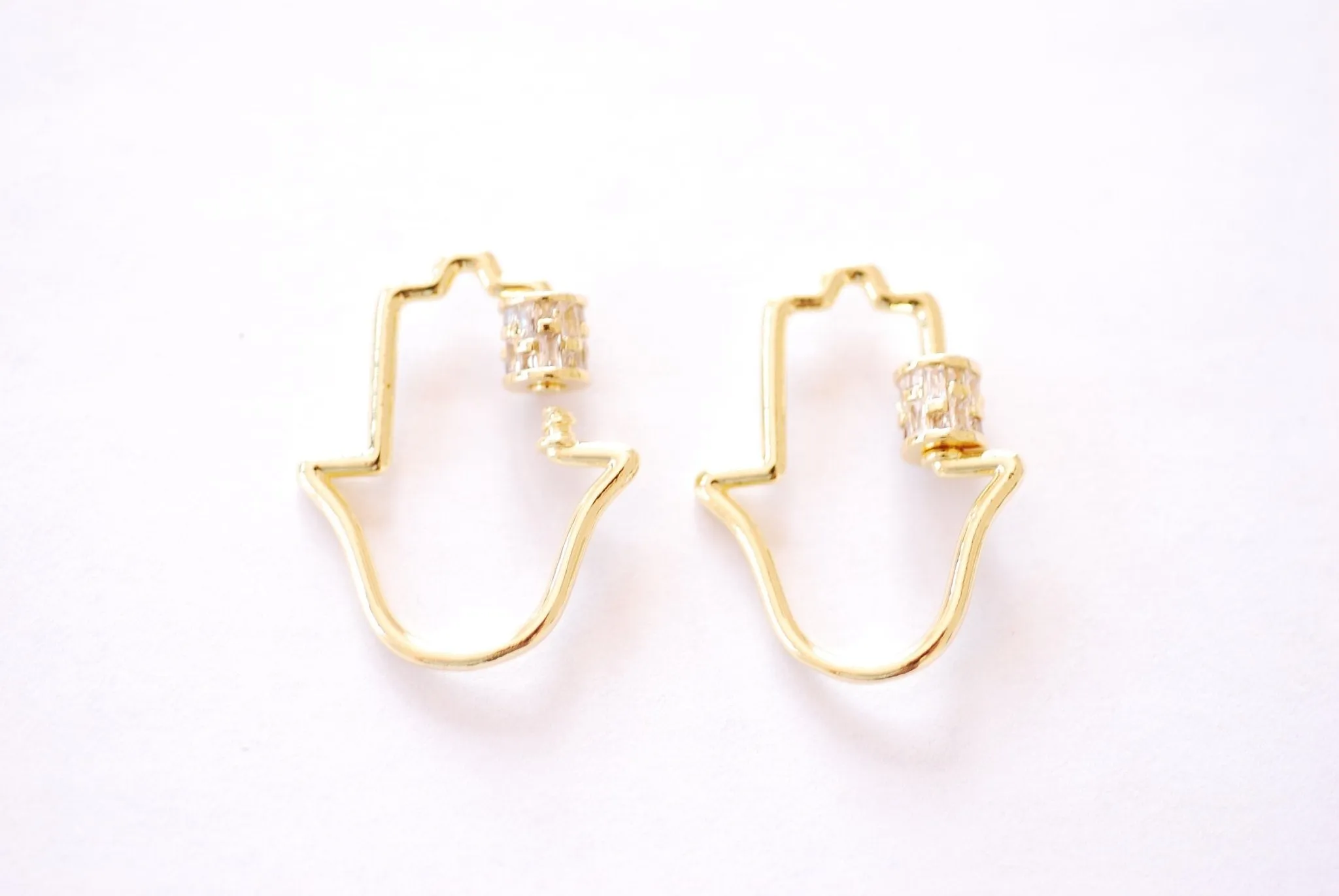 Wholesale Hamsa Hand Ohm Screw Carabiner Clasp Lock Charm - 16k gold plated over Brass Micro Pave Star CZ Cubic Zirconia HarperCrown B246