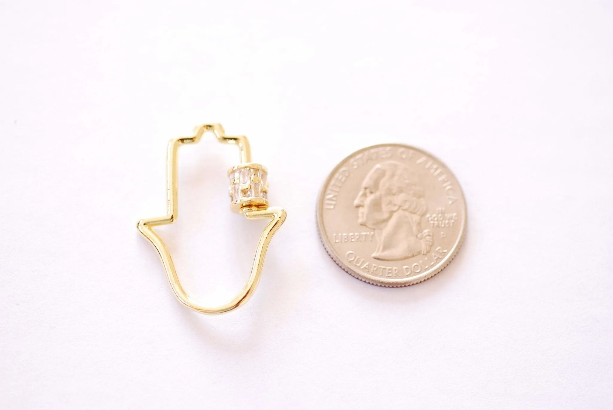 Wholesale Hamsa Hand Ohm Screw Carabiner Clasp Lock Charm - 16k gold plated over Brass Micro Pave Star CZ Cubic Zirconia HarperCrown B246
