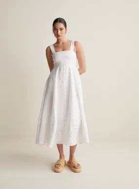 Winona Linen Embroidery Midi Dress | Restock