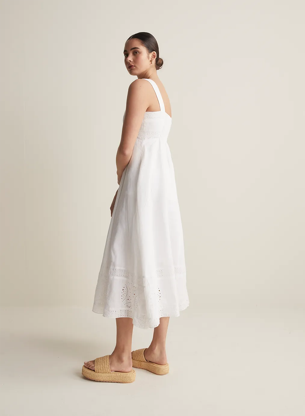 Winona Linen Embroidery Midi Dress | Restock