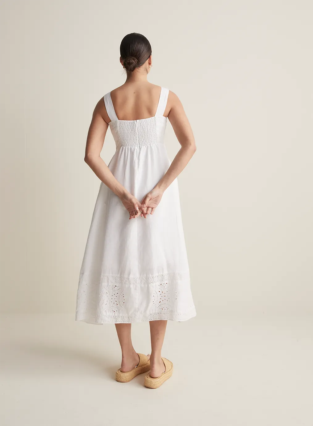 Winona Linen Embroidery Midi Dress | Restock