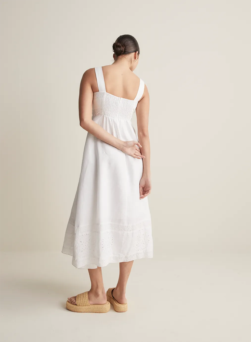 Winona Linen Embroidery Midi Dress | Restock