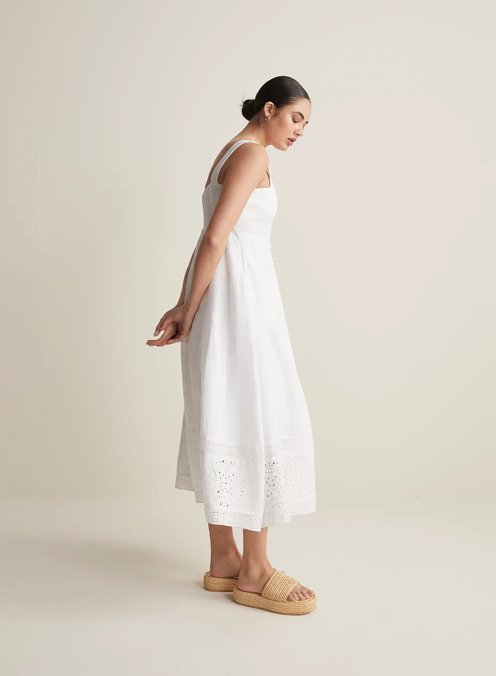 Winona Linen Embroidery Midi Dress | Restock