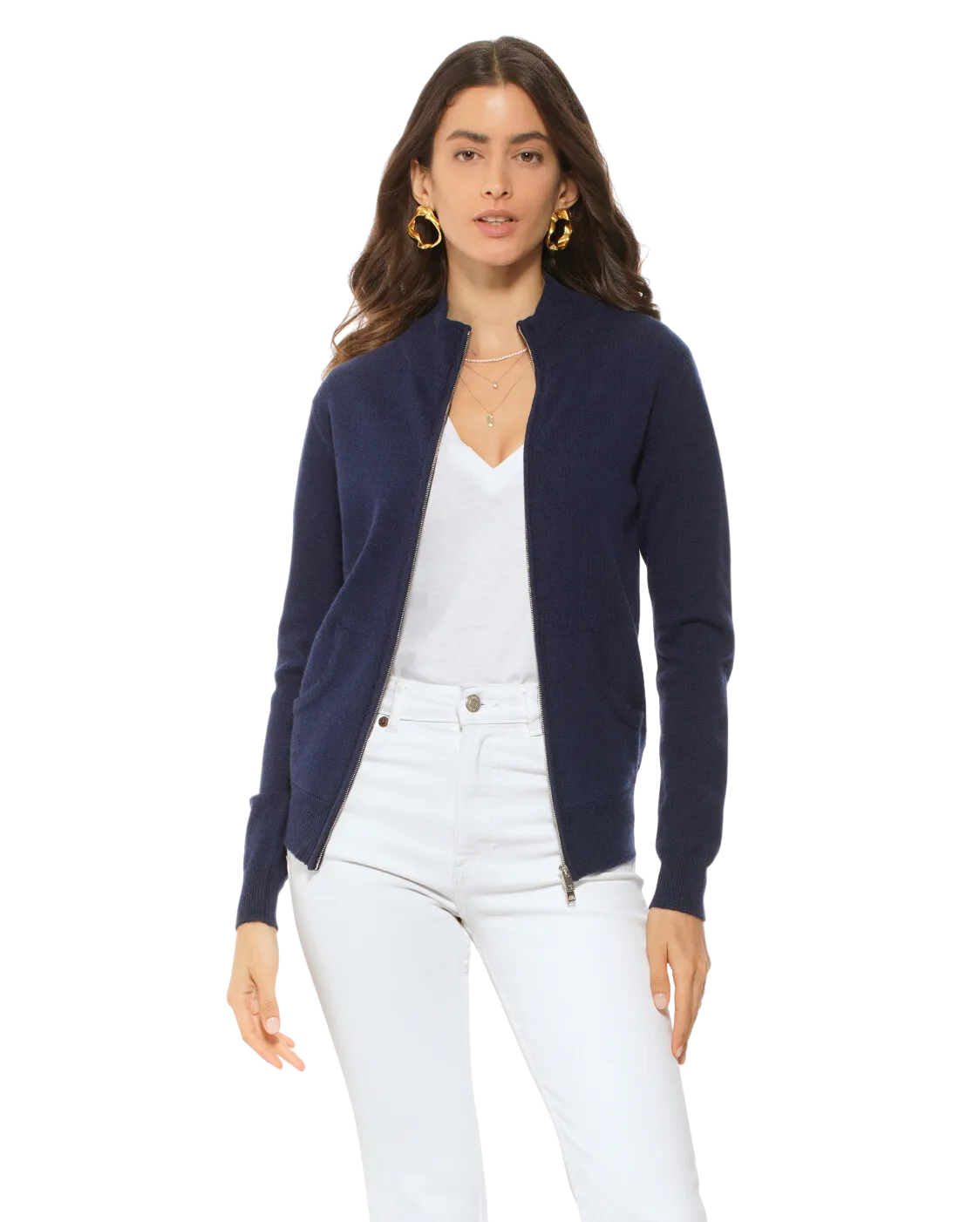 Women's Cashmere Zip Cardigan Blue