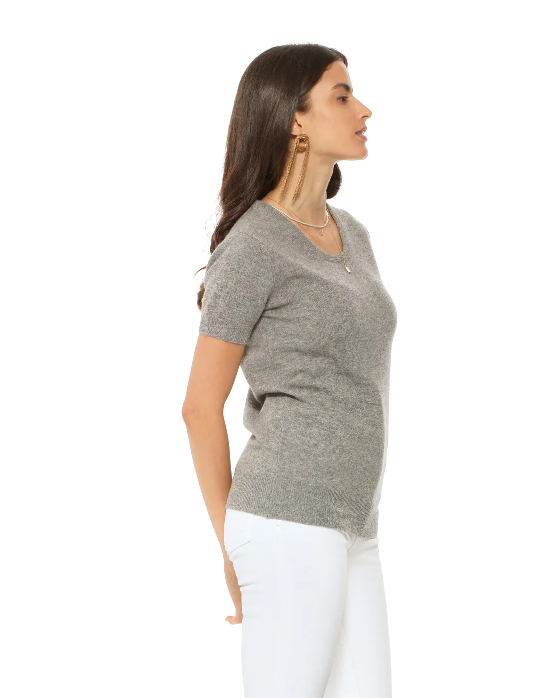 Women's Pure Cashmere T-Shirt Medium Grey