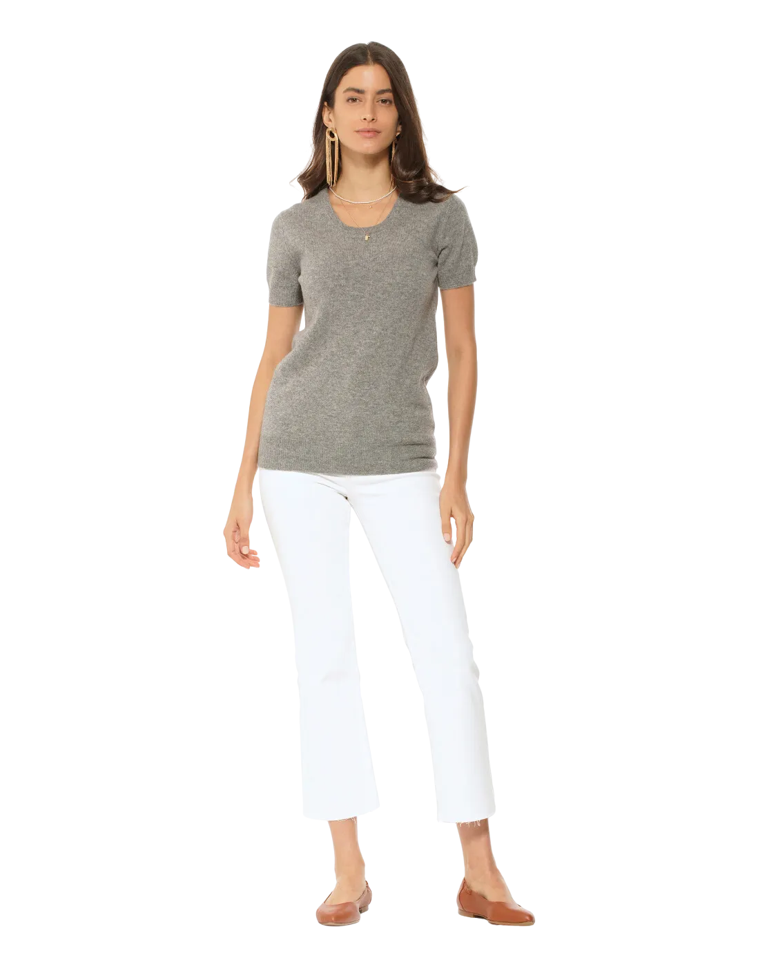 Women's Pure Cashmere T-Shirt Medium Grey