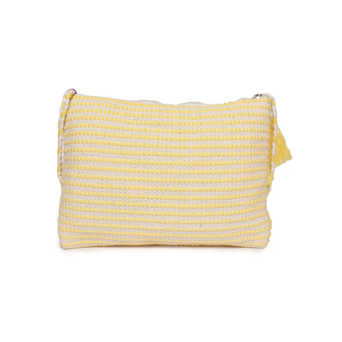 Yellowcolour  Handloom Makeup/Travel Pouch With Beautiful Tassel And Braided Shoulder Handle