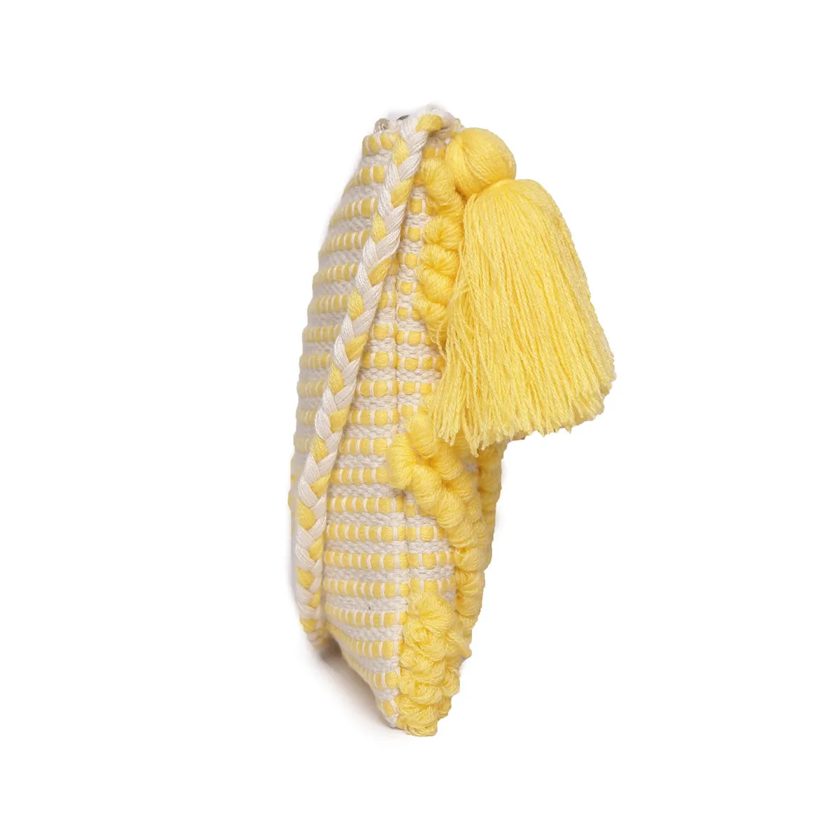 Yellowcolour  Handloom Makeup/Travel Pouch With Beautiful Tassel And Braided Shoulder Handle